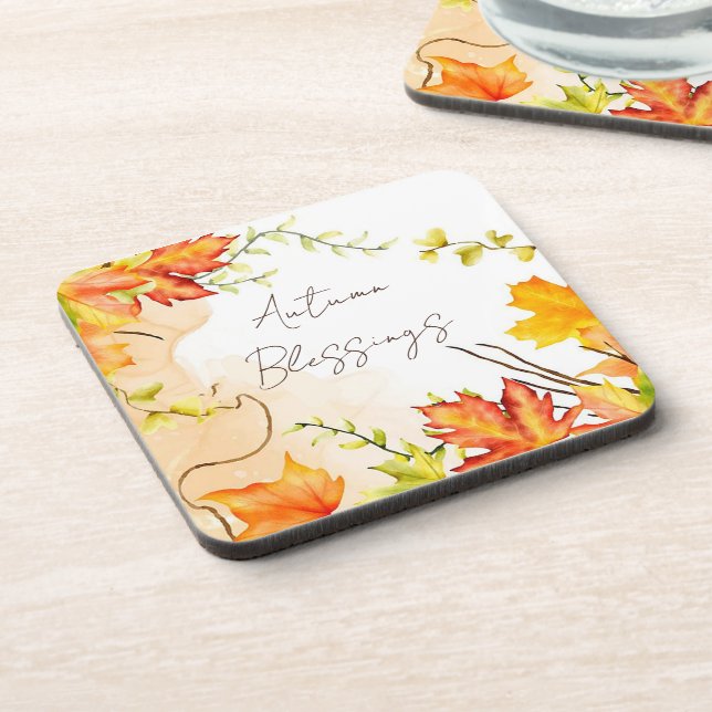 Posavasos Fall maple leaves with custom text    (Lado Izquierdo)