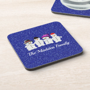 Posavasos Familia de cuatro hombres de nieve azul esparcen e