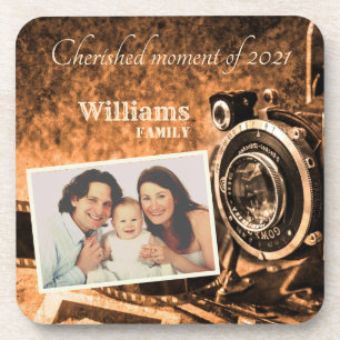 Posavasos Familia de personalizados rústicos de cámara retro