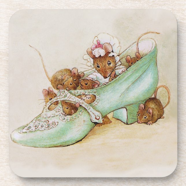 Posavasos Familia del ratón en un zapato por Beatrix Potter (Frente)