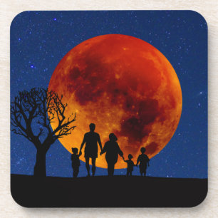 Posavasos Familia Eclipse Lunar de Luna de Sangre
