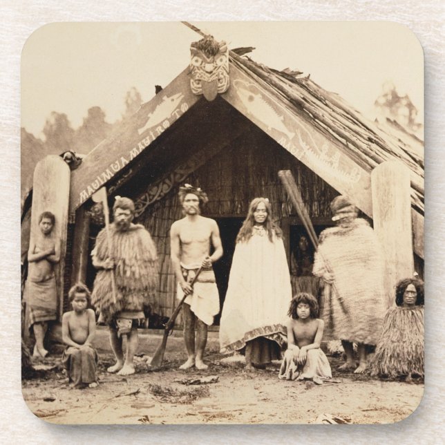 Posavasos Familia maorí, Nueva Zelanda, c.1880s (impresión (Frente)