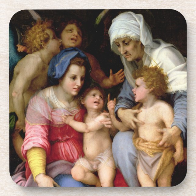 Posavasos Familia santa con los ángeles, c.1515-16 (aceite (Frente)
