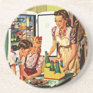 Posavasos Familia Vintage en la Cocina Mamá Papá Niños Merie