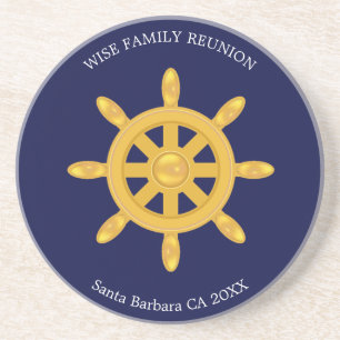 Posavasos Family Reunion & Golden Ship Wheel on Navy Blue