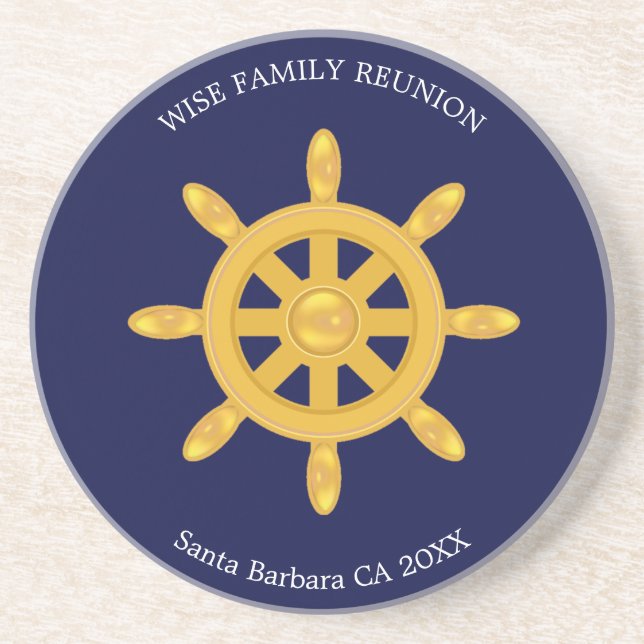 Posavasos Family Reunion & Golden Ship Wheel on Navy Blue  (Frente)