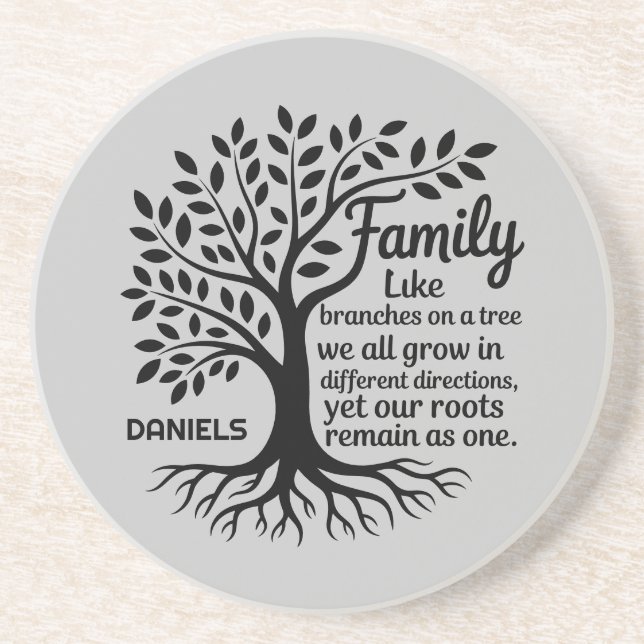 Posavasos Family Tree Black & Gray Personalized Sandstone (Frente)