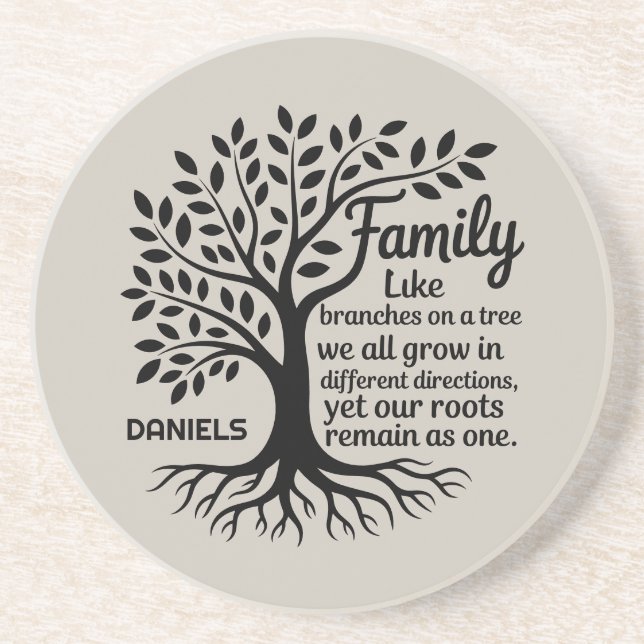 Posavasos Family Tree Black & Tan Personalized Sandstone (Frente)