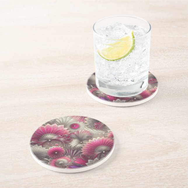 Posavasos Fans de rosa y plateado Art Nouveau (Lado)