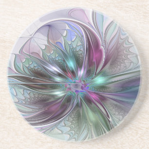 Posavasos Fantasía abstracta moderna y colorida de flor frac
