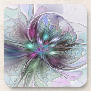 Posavasos Fantasía abstracta moderna y colorida de flor frac
