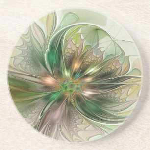 Posavasos Fantasía abstracta moderna y colorida Flor fractal