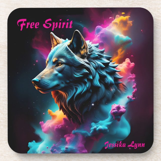 Posavasos Fantasía cósmica surrealista Wolf Personalizado Re (Frente)