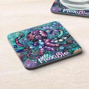 Posavasos Fantasía de Octopus floral Verde azulada personali