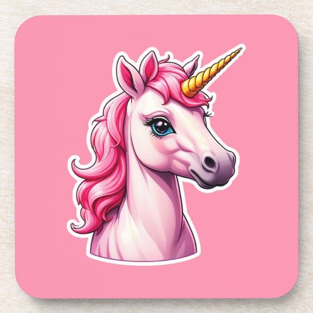 Posavasos Fantasía de Unicornio rosa (Frente)