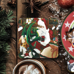 Posavasos Fantasía Mágica de Navidad Dragón de Santa Calidez