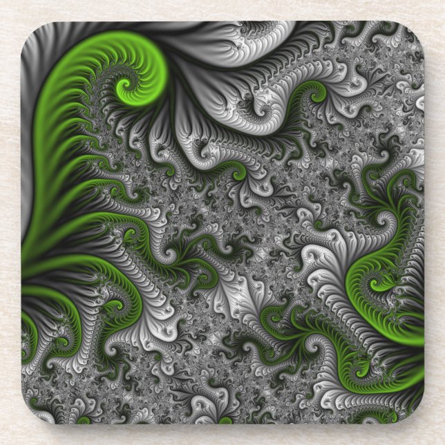 Posavasos Fantasía Mundo Arte Fractal Verde Y Gris Resumen (Frente)