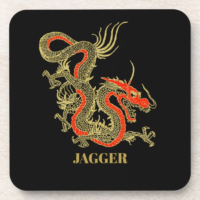Posavasos Fantasía negra de oro rojo Dragon China Coaster (Frente)