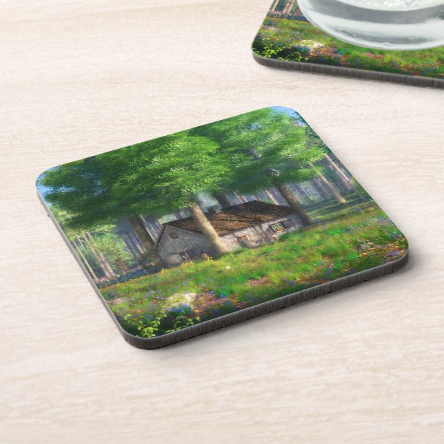 Posavasos Fantasías: Las montañas de coral de cabaña foresta (Lado Izquierdo)
