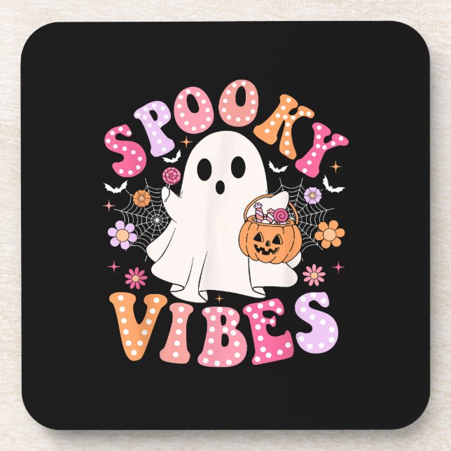 Posavasos Fantasma Fantasma Retro Groovy Halloween (Frente)