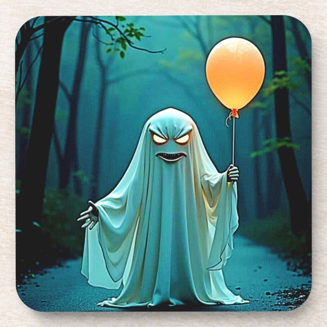 Posavasos Fantasma fantasmal con globo espeluznante (Frente)