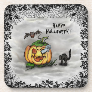 Posavasos Fantasma, Gato, Bat y Calabaza, ¡Feliz Halloween!