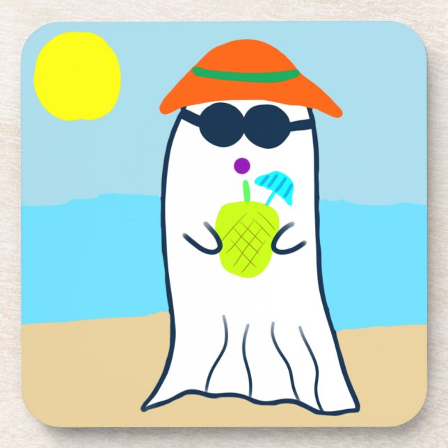 Posavasos Fantasma veraniega espeluznante en la playa (Frente)