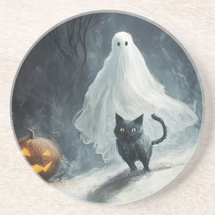 Posavasos Fantasma y gato negro de Halloween