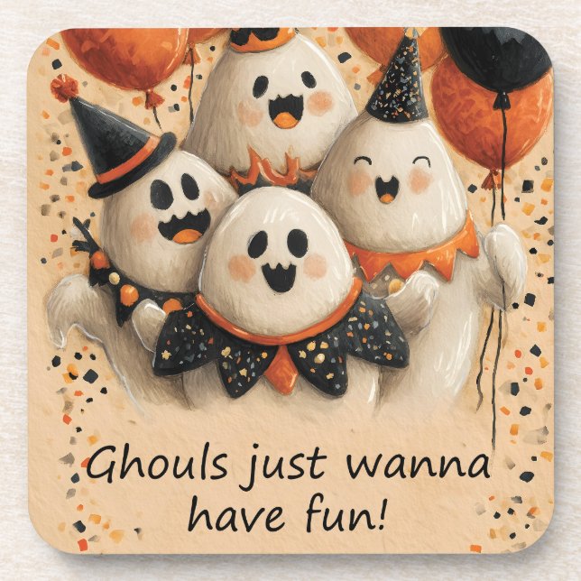 Posavasos Fantasmas de Halloween cortos con texto (Frente)