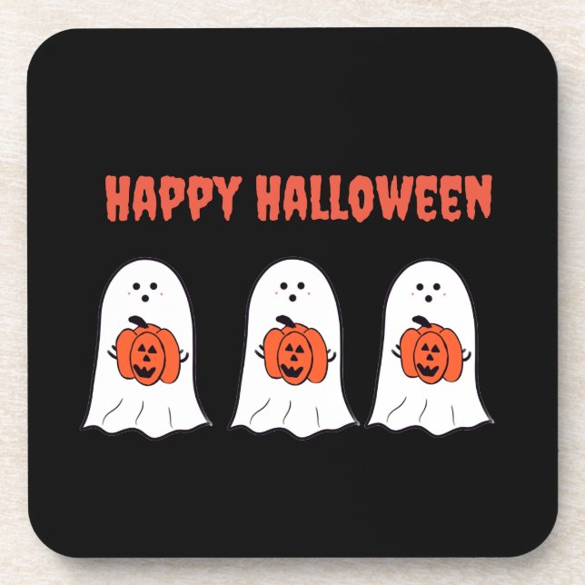 Posavasos Fantasmas de Halloween felices con Jack-o-Lanterns (Frente)