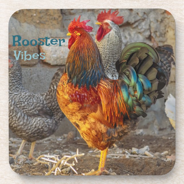 Posavasos Farm Life Rooster Vibes Hard Plastic Coasters (Frente)