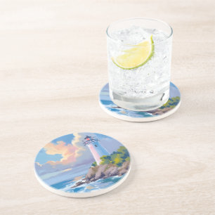 Posavasos Faro costero   olas del mar del océano azul
