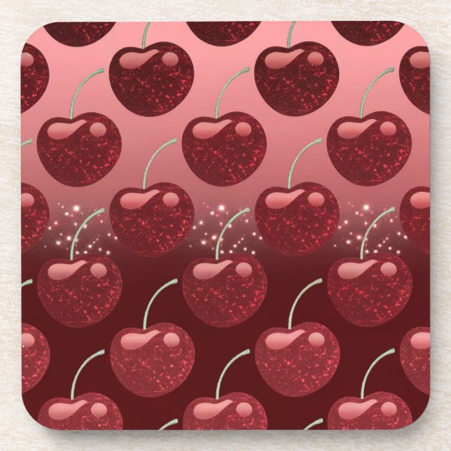 Posavasos Faux Cherry Red Relieve metalizado Cherries Coaste (Frente)