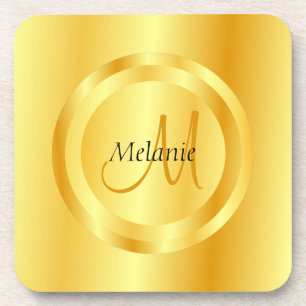 Posavasos Faux Gold Modern Monogramed Elegant Template