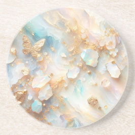 Posavasos Faux Holographic Opal Moonstone Gold Butfly