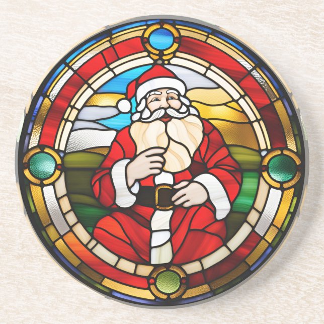 Posavasos Faux Stained Glass Sitting Santa Sandstone (Frente)