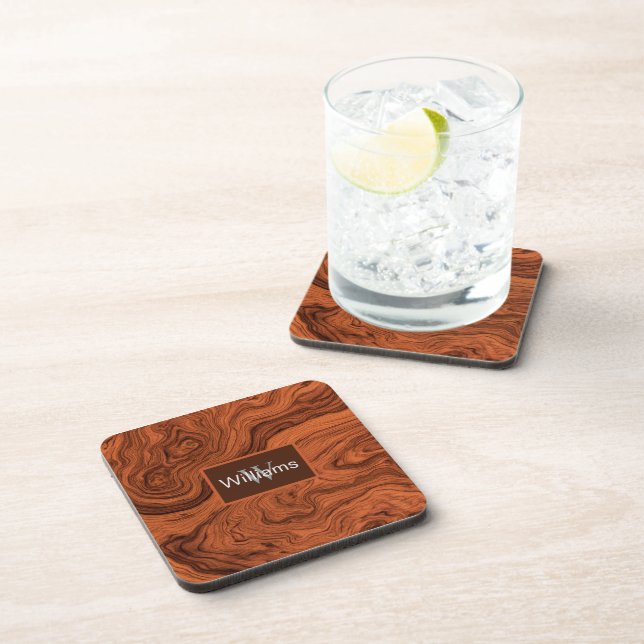 Posavasos Faux Walnut Woodgrain Monogrammed  (Lado Derecho)