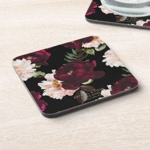 Posavasos Favor de boda floral con rubor de burgundy oscuro 