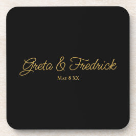 Posavasos Favor de boda negro y dorado atemporal