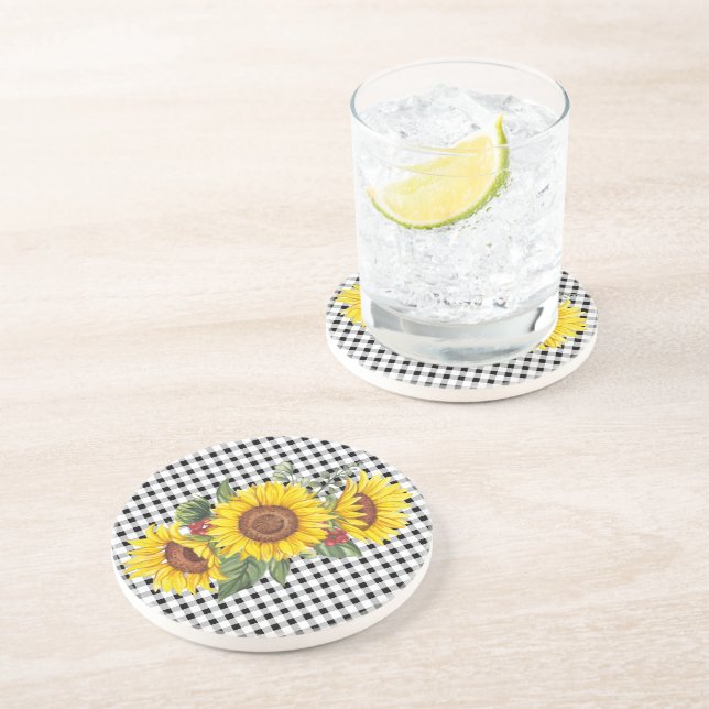 Posavasos Favor del Partido para las Damas Gingham y Sunflow (Lado)