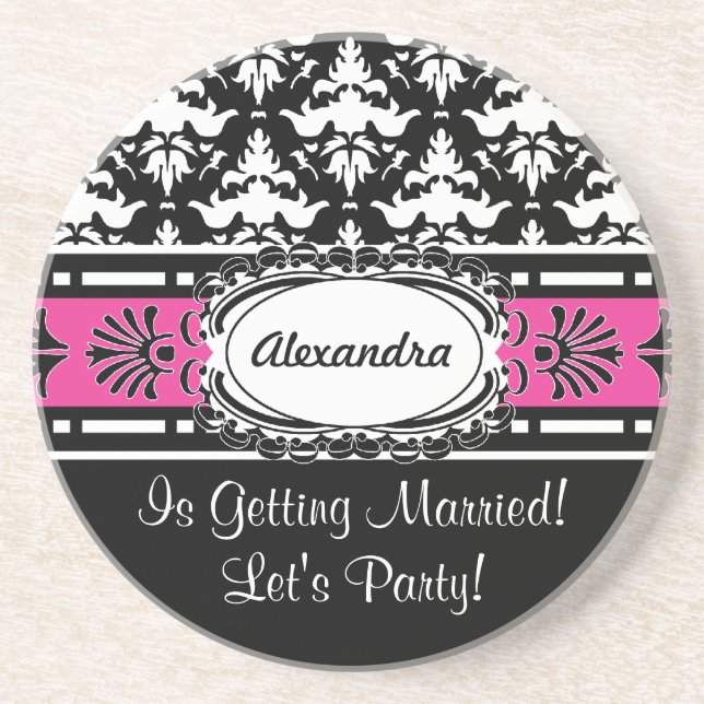 Posavasos Favores de fiesta de Bachelorette rosados y (Frente)
