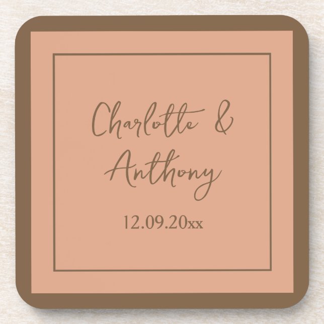 Posavasos Fecha de nombres de caligrafía creativa de boda (Frente)