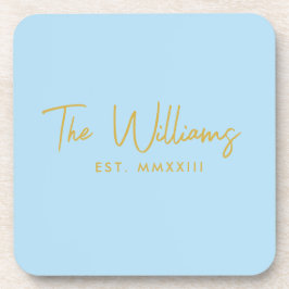 Posavasos Fecha establecida del guión moderno azul y dorado