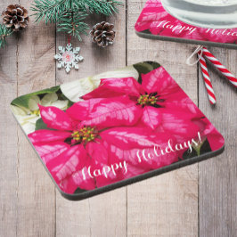 Posavasos Felices fiestas Pink Poinsettias Floral