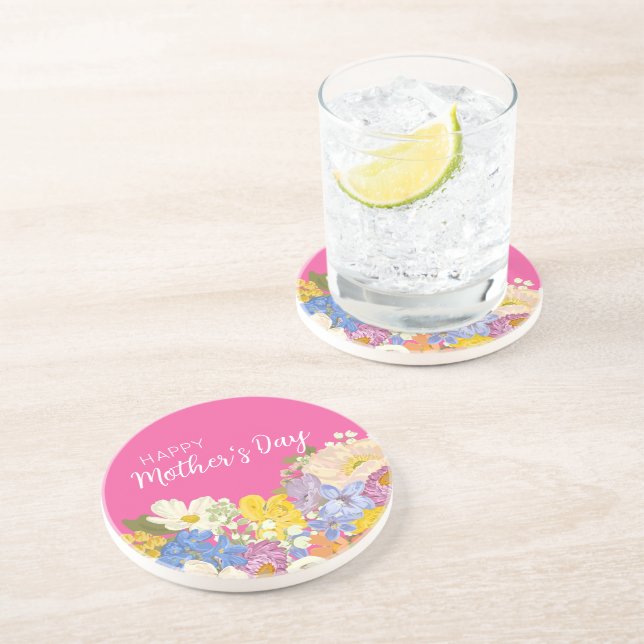 Posavasos Felices florecientes del Día de la Madre (Lado)
