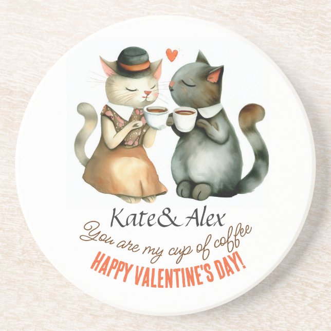 Posavasos Felices gatos de San Valentín (Frente)