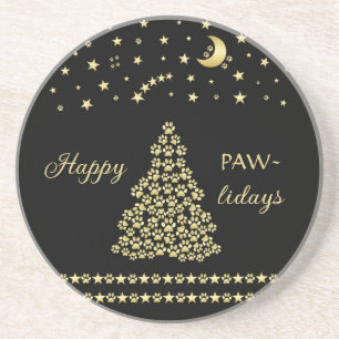 Posavasos Felices Pawlidays, árbol de navidad Gold brillante