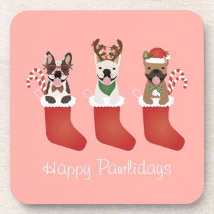 Posavasos Felices Pawlidays Navidades de Bulldoges franceses