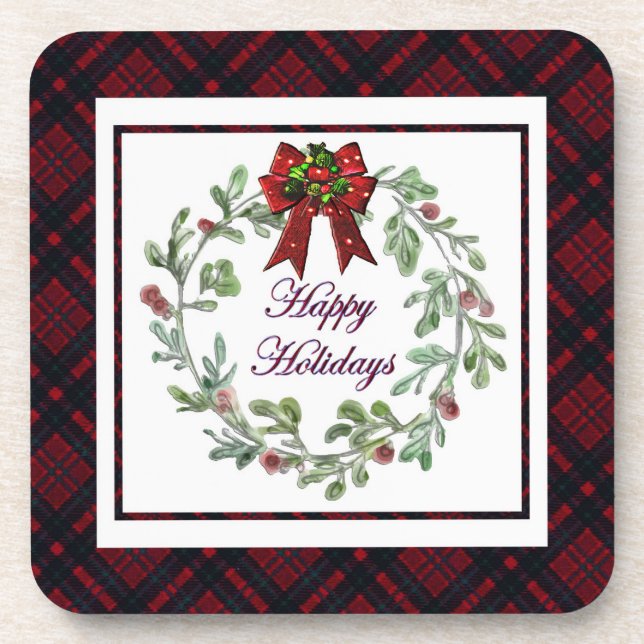 Posavasos Felices vacaciones Red Plaid (Frente)