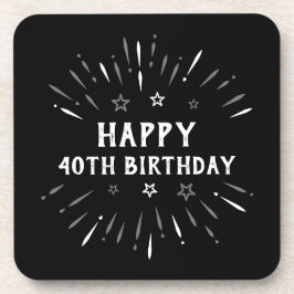 Posavasos Feliz 40 cumpleaños fuegos artificiales Gris blanc